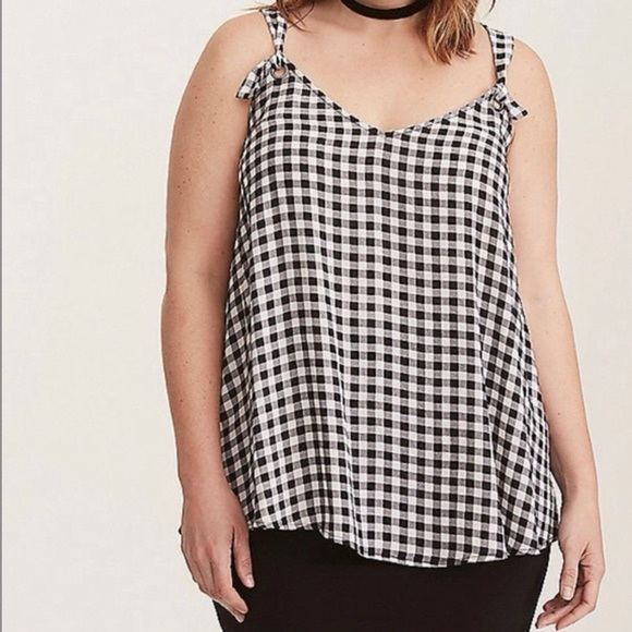 torrid Tops - Torrid Lightweight Gingham Print Tank Black White size 2 NWT 2X Flowy Picnic